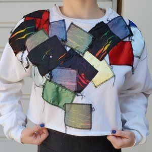 Vintage Marcia's Rainbow Colorful Cropped Patchwork Sweatshirt